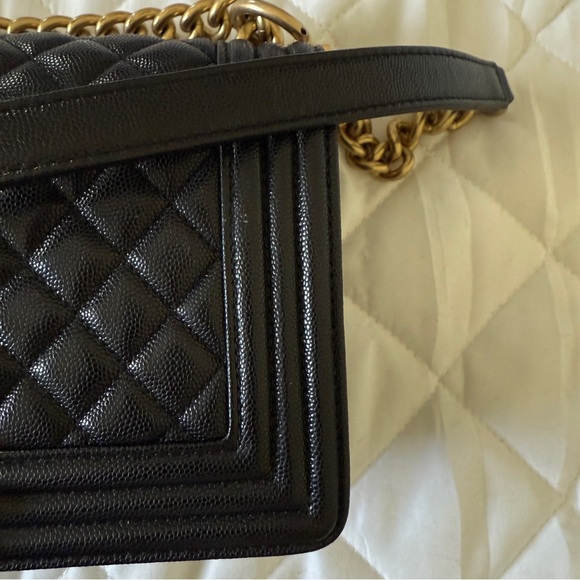 Black Quilted Leather Bag with Gold Chain - Picture 8 of 14